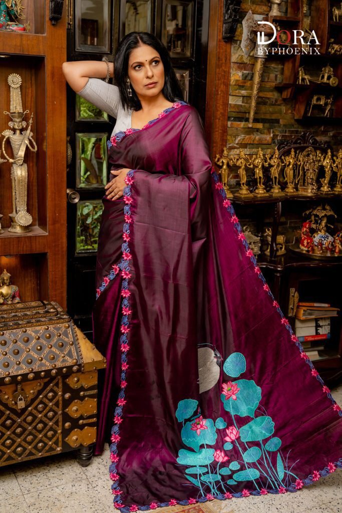 Poddo Design Poddo Pata - Embroidery On Bishnupuri Katan Silk Saree | Dora By Phoenix