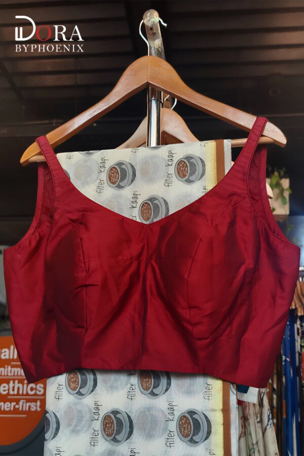 Dark red silk cotton sleeveless blouse_(1)