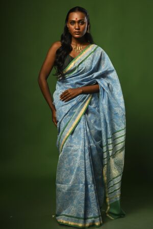 Blue Turtles : Screen Print on Chanderi Silk Cotton