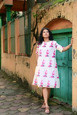 Wine print mul cotton dress